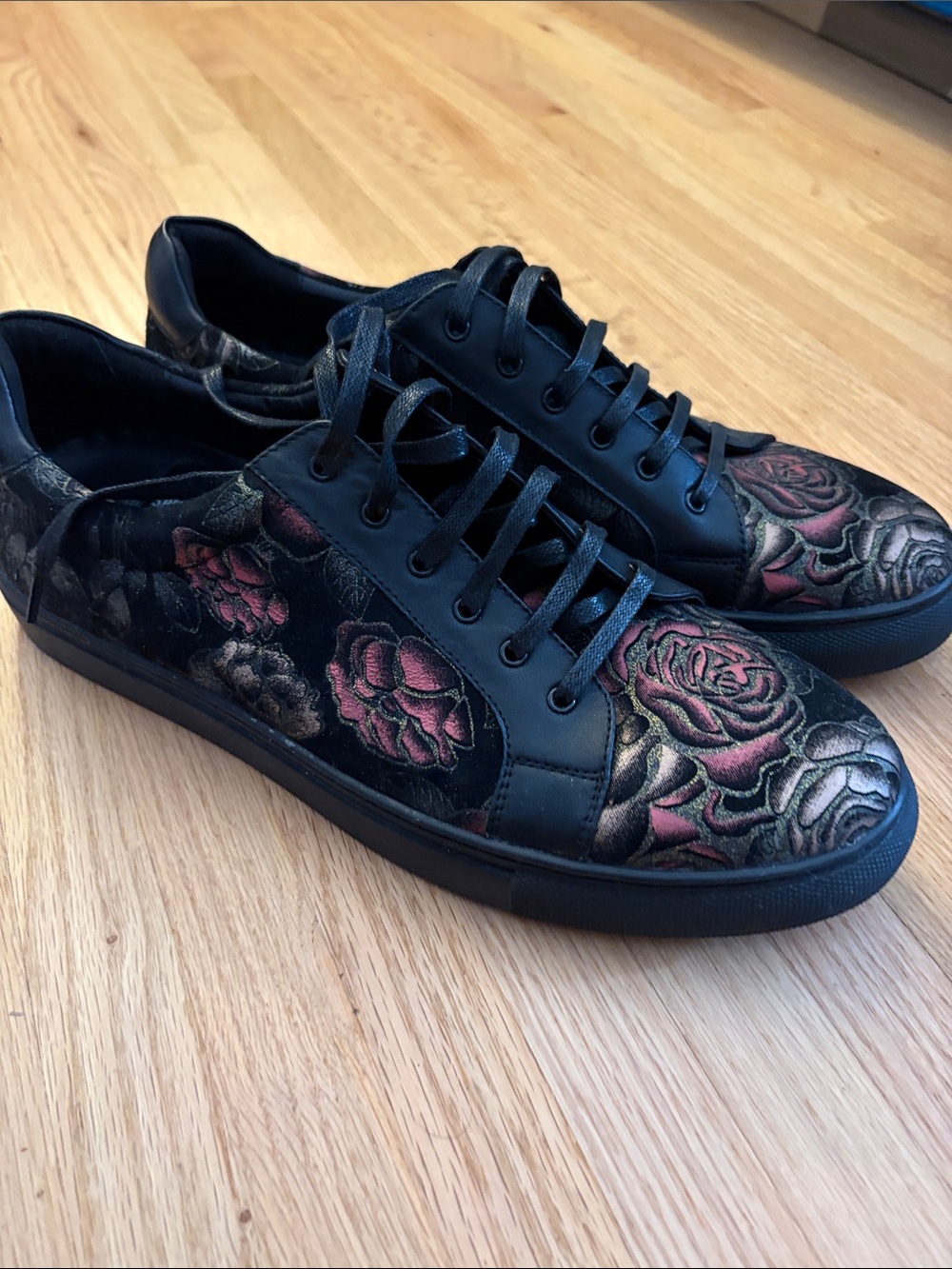 L'ATISTE Black Leather Sneakers with Rose Motif